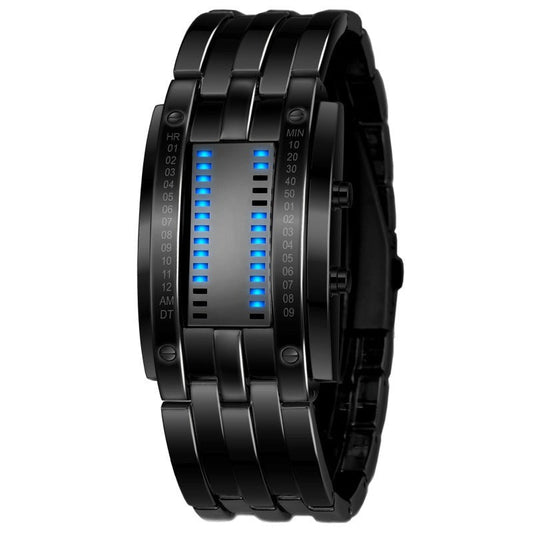 Relógio Binário Futurista — Ecrã LED Azul · Aço Inoxidável ⌚ 1