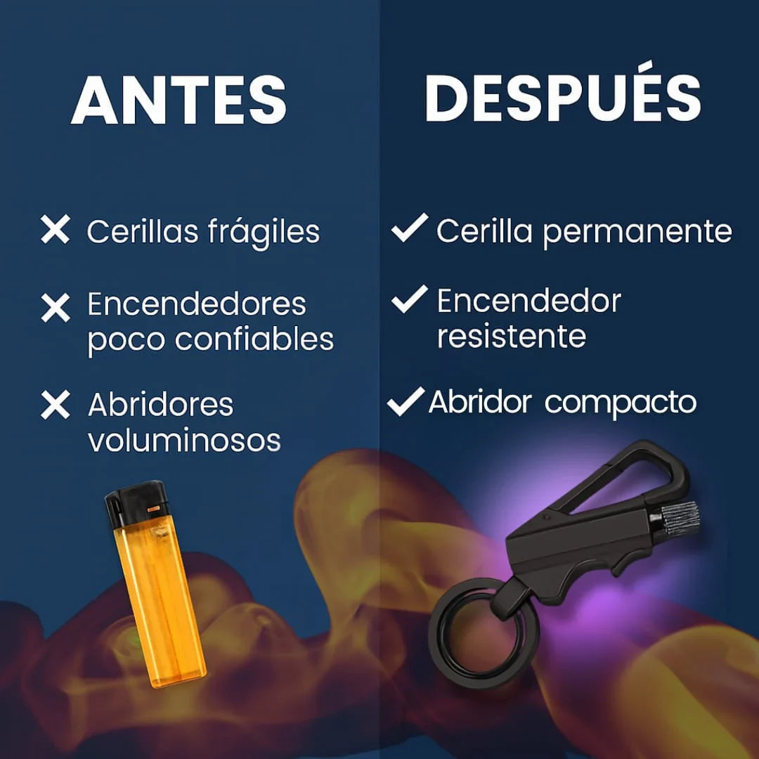 Isqueiro, Abridor e Porta-chaves 3 em 1 🔥 Fósforo Permanente